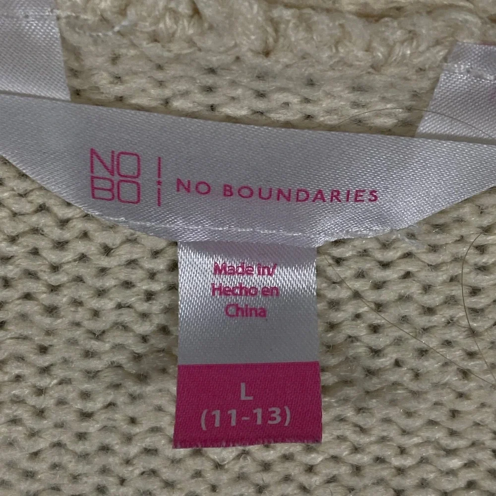 No Boundaries Cardigan Women Large L Cream Southwestern Fringe Open‎ Front Knit